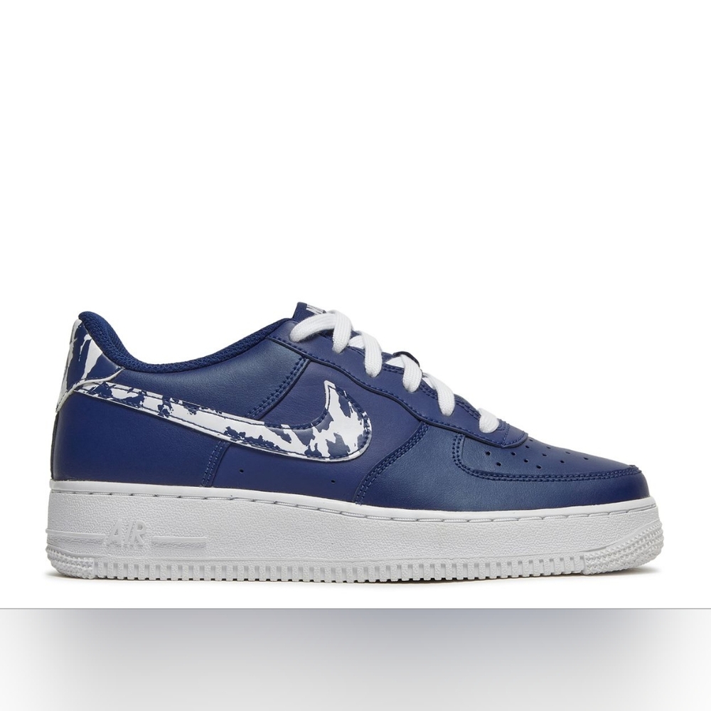 Kids Nike Air Force 1 LV8 1 GS "Splatter Swoosh - Blue Void - Size 1